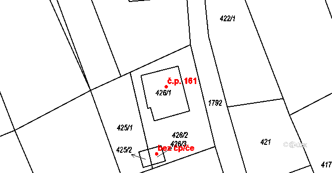 Sobotín 161 na parcele st. 426/1 v KÚ Sobotín, Katastrální mapa