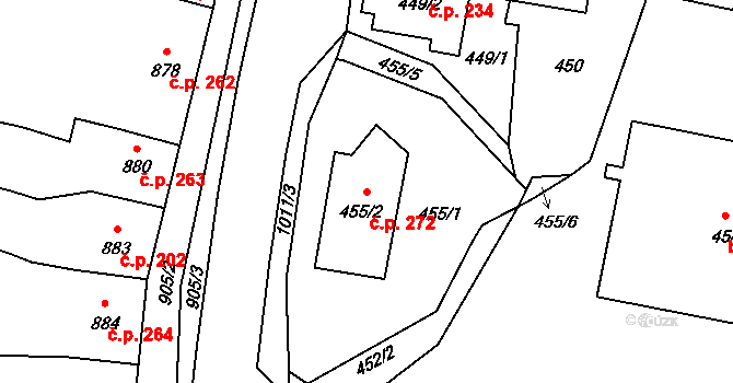 Mohelnice 272 na parcele st. 455/2 v KÚ Mohelnice, Katastrální mapa