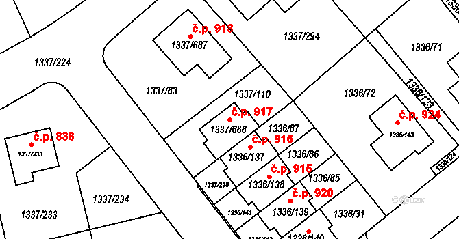 Vinoř 917, Praha na parcele st. 1337/688 v KÚ Vinoř, Katastrální mapa