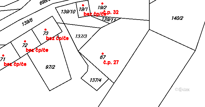 Hostišovice 27, Bělčice na parcele st. 67 v KÚ Hostišovice, Katastrální mapa