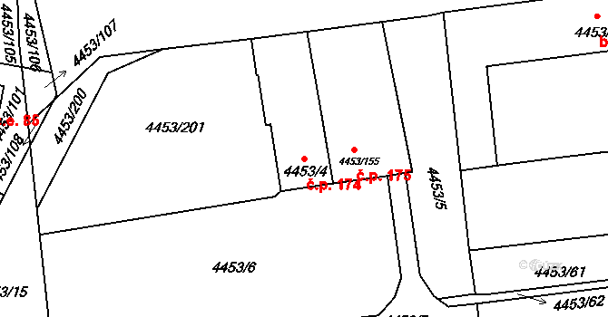 Louny 174 na parcele st. 4453/4 v KÚ Louny, Katastrální mapa