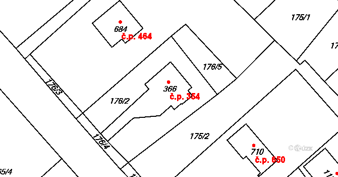 Šťáhlavy 354 na parcele st. 366 v KÚ Šťáhlavy, Katastrální mapa