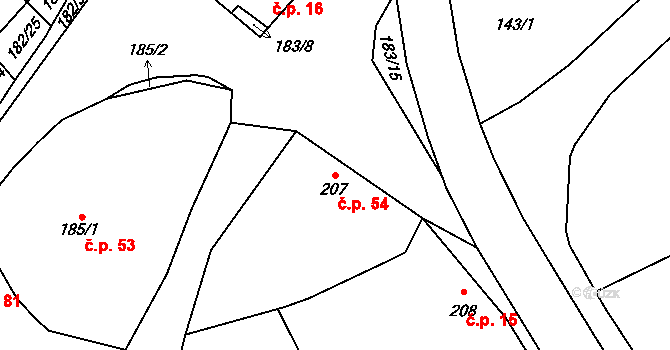 Bohumilice 54, Klobouky u Brna na parcele st. 207/1 v KÚ Bohumilice, Katastrální mapa