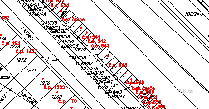 Hustopeče 544 na parcele st. 1249/36 v KÚ Hustopeče u Brna, Katastrální mapa
