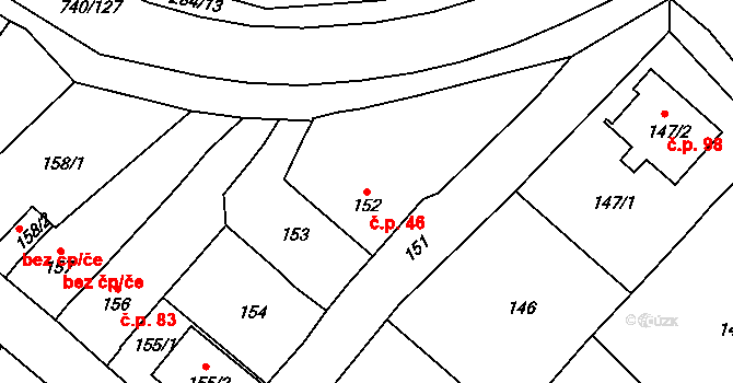 Tetětice 46, Počenice-Tetětice na parcele st. 152 v KÚ Tetětice, Katastrální mapa