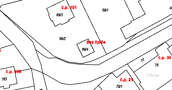 Třeština 105105759 na parcele st. 69/4 v KÚ Třeština, Katastrální mapa