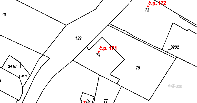 Čížov 171, Horní Břečkov na parcele st. 74 v KÚ Čížov, Katastrální mapa
