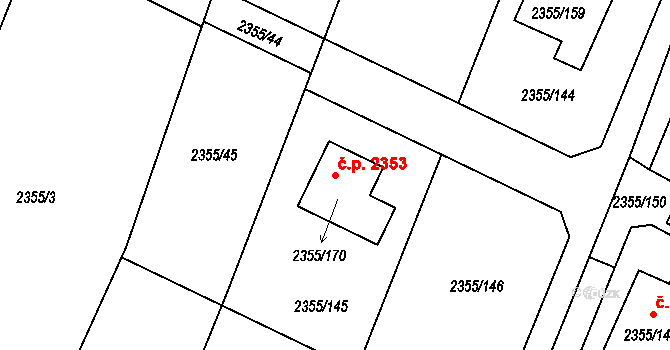 Předměstí 2353, Litoměřice na parcele st. 2355/170 v KÚ Litoměřice, Katastrální mapa
