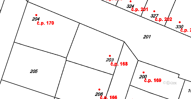 Šanov 168 na parcele st. 203 v KÚ Šanov nad Jevišovkou, Katastrální mapa
