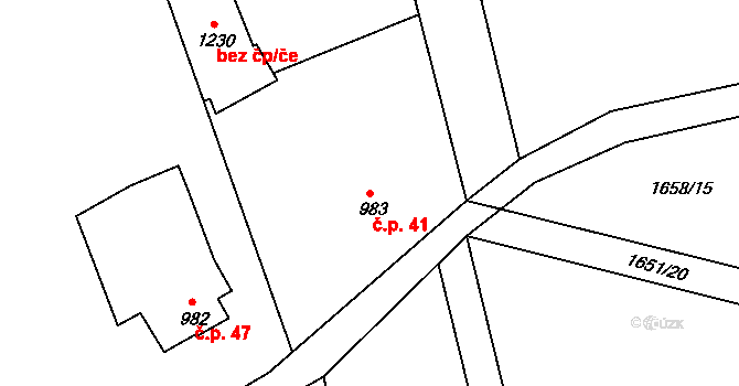 Lipník nad Bečvou III-Nové Dvory 41, Lipník nad Bečvou na parcele st. 983 v KÚ Nové Dvory nad Bečvou, Katastrální mapa