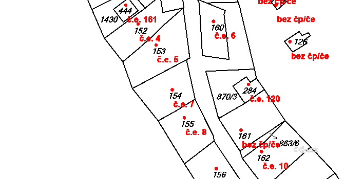 Děpoltovice 7 na parcele st. 154 v KÚ Děpoltovice, Katastrální mapa