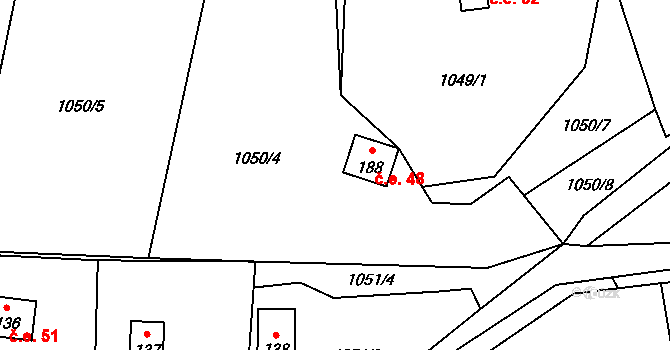 Šemnice 48 na parcele st. 188 v KÚ Šemnice, Katastrální mapa