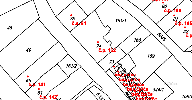 Jáchymov 162 na parcele st. 74 v KÚ Jáchymov, Katastrální mapa