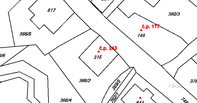 Bedřichov 243 na parcele st. 315 v KÚ Bedřichov u Jablonce nad Nisou, Katastrální mapa