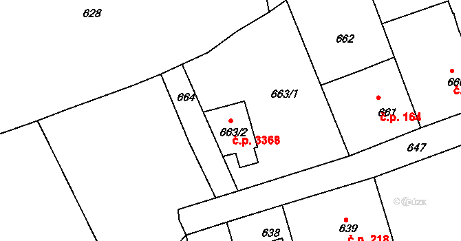 Rýnovice 3368, Jablonec nad Nisou na parcele st. 663/2 v KÚ Rýnovice, Katastrální mapa