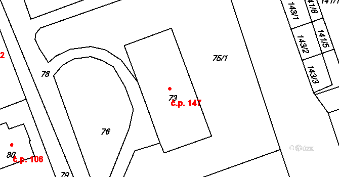 Antonínův Důl 147, Jihlava na parcele st. 73 v KÚ Antonínův Důl, Katastrální mapa