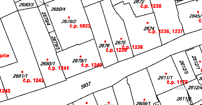 Jihlava 1239 na parcele st. 2676 v KÚ Jihlava, Katastrální mapa