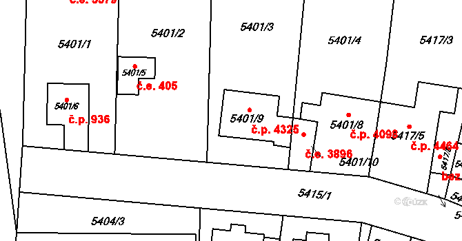 Jihlava 4325 na parcele st. 5401/9 v KÚ Jihlava, Katastrální mapa