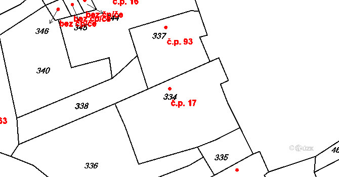 Trhové Dušníky 17 na parcele st. 334 v KÚ Trhové Dušníky, Katastrální mapa