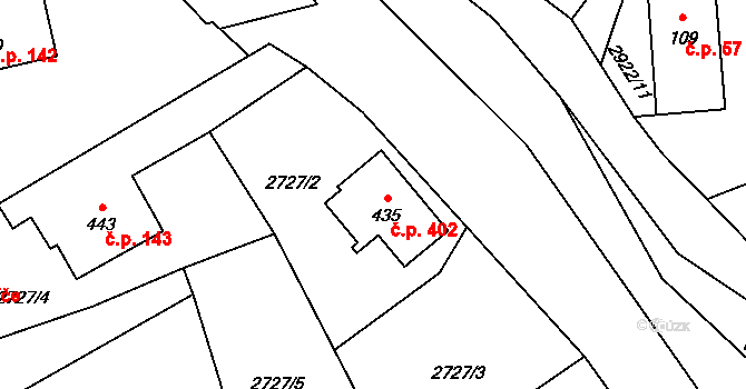Kunratice u Cvikova 402 na parcele st. 435 v KÚ Kunratice u Cvikova, Katastrální mapa