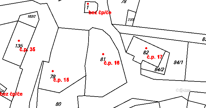 Velká Javorská 16, Žandov na parcele st. 81 v KÚ Velká Javorská, Katastrální mapa