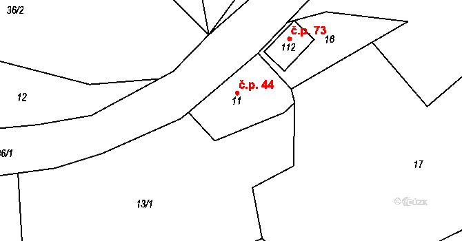 Mezilečí 44 na parcele st. 11 v KÚ Mezilečí, Katastrální mapa