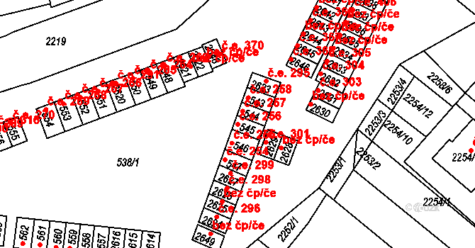 Veverská Bítýška 256 na parcele st. 545 v KÚ Veverská Bítýška, Katastrální mapa