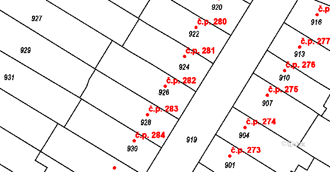 Hrušovany u Brna 282 na parcele st. 926 v KÚ Hrušovany u Brna, Katastrální mapa