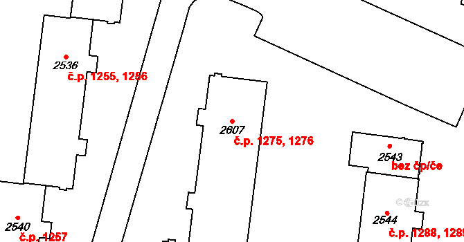 Kyjov 1275,1276 na parcele st. 2607 v KÚ Kyjov, Katastrální mapa