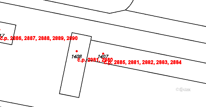 Kladno 2881,2882,2883,2884, na parcele st. 1407 v KÚ Kladno, Katastrální mapa
