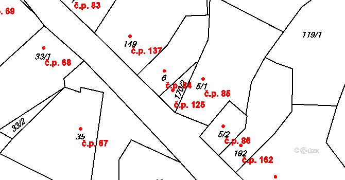 Sedlec 125, Sedlec-Prčice na parcele st. 170/2 v KÚ Sedlec u Votic, Katastrální mapa