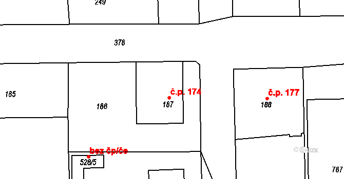 Liblice 174, Český Brod na parcele st. 187 v KÚ Liblice u Českého Brodu, Katastrální mapa