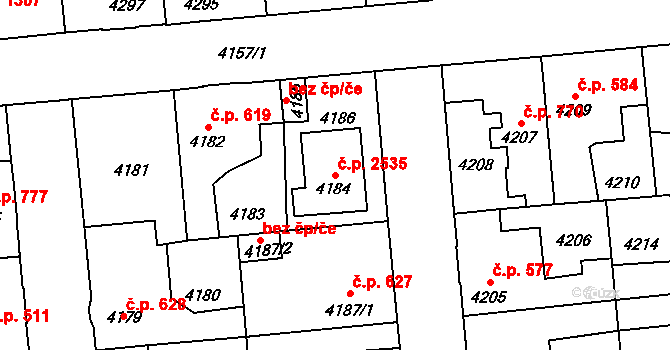 Kročehlavy 2535, Kladno na parcele st. 4184 v KÚ Kročehlavy, Katastrální mapa