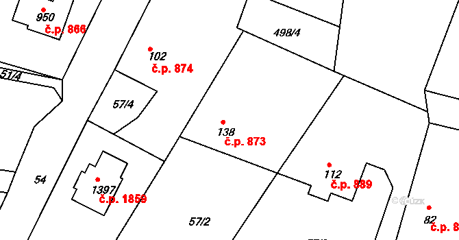 Těptín 873, Kamenice na parcele st. 138 v KÚ Těptín, Katastrální mapa