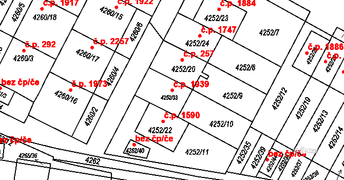 Boskovice 1939 na parcele st. 4252/33 v KÚ Boskovice, Katastrální mapa