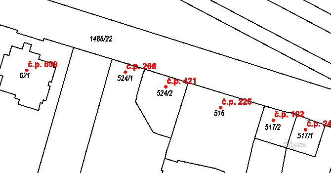 Třebechovice pod Orebem 421 na parcele st. 524/2 v KÚ Třebechovice pod Orebem, Katastrální mapa