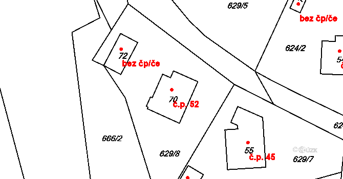 Mirkovice 52 na parcele st. 70 v KÚ Mirkovice, Katastrální mapa