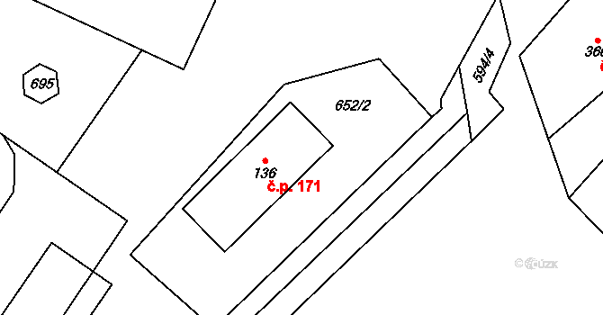 Bohušovice nad Ohří 171 na parcele st. 136 v KÚ Bohušovice nad Ohří, Katastrální mapa