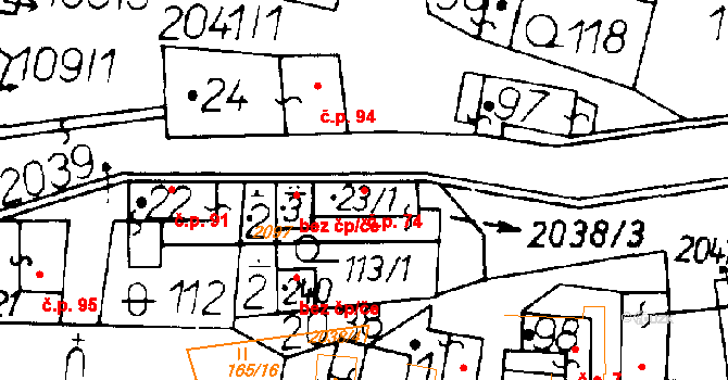 Ředhošť 74, Mšené-lázně na parcele st. 23/1 v KÚ Ředhošť, Katastrální mapa