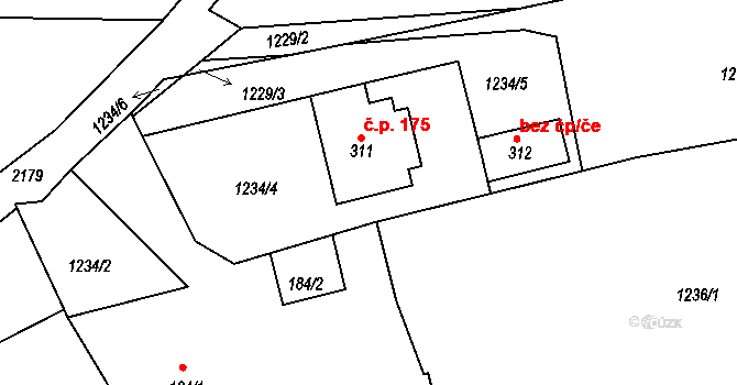 Borotín 175 na parcele st. 311 v KÚ Borotín u Tábora, Katastrální mapa