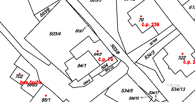 Pomezí 70 na parcele st. 84/2 v KÚ Pomezí, Katastrální mapa