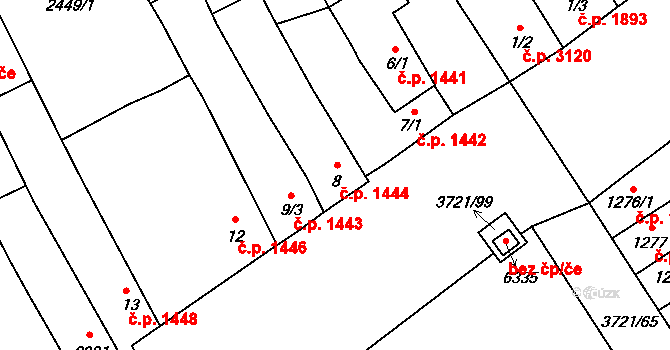 Břeclav 1444 na parcele st. 8 v KÚ Břeclav, Katastrální mapa
