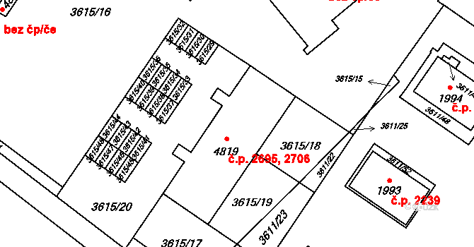 Břeclav 2695,2706 na parcele st. 4819 v KÚ Břeclav, Katastrální mapa