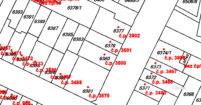 Židenice 3500, Brno na parcele st. 6380 v KÚ Židenice, Katastrální mapa