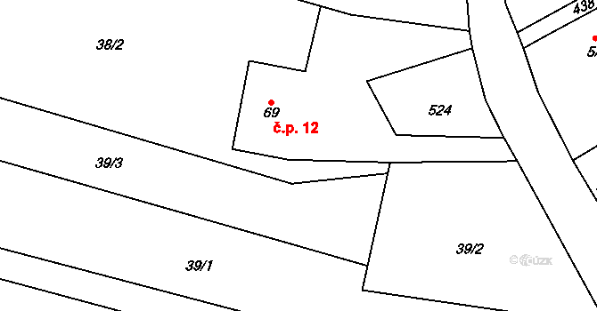 Lužany 12 na parcele st. 69 v KÚ Lužany nad Trotinou, Katastrální mapa