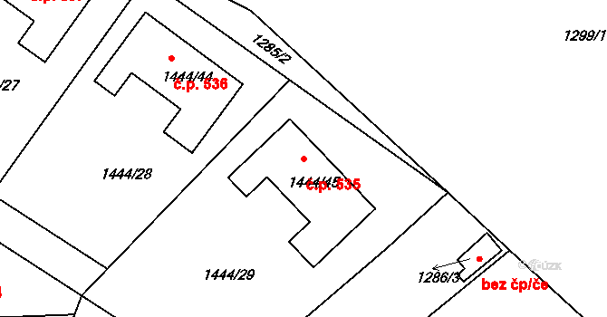 Štípa 535, Zlín na parcele st. 1444/45 v KÚ Štípa, Katastrální mapa