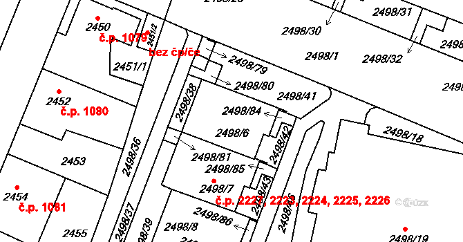 Horní Počernice 2227, Praha na parcele st. 2498/6 v KÚ Horní Počernice, Katastrální mapa