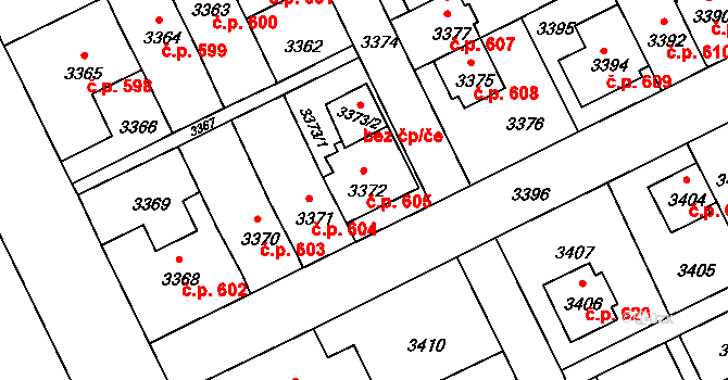 Záběhlice 605, Praha na parcele st. 3372 v KÚ Záběhlice, Katastrální mapa