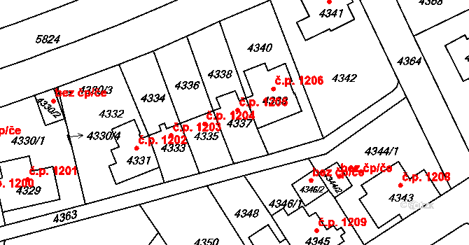 Záběhlice 1205, Praha na parcele st. 4337 v KÚ Záběhlice, Katastrální mapa