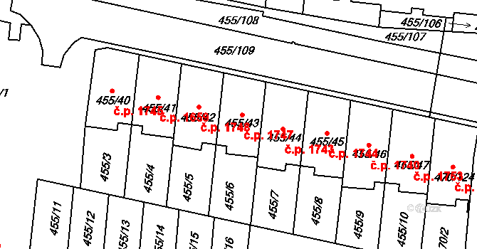 Krč 1747, Praha na parcele st. 455/43 v KÚ Krč, Katastrální mapa
